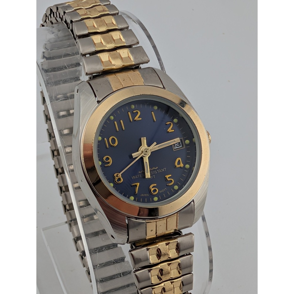 White Stag Watch Women 26mm Case Blue Dial Two Tone Stretch Band- New Battery